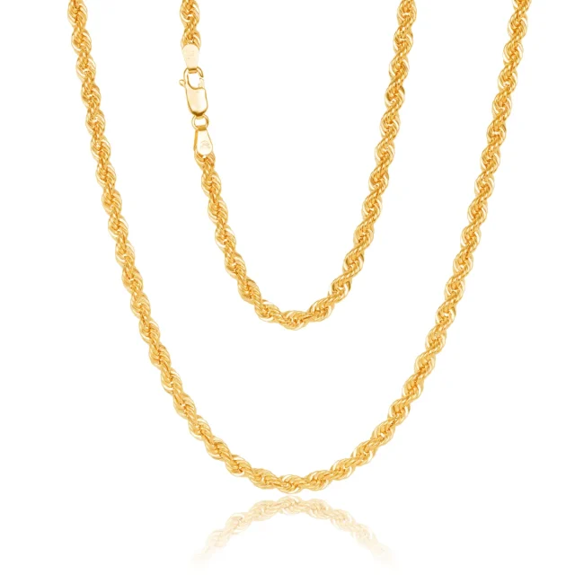 9ct Yellow Gold Classic Hollow Rope Chain 80 Gauge 4.40mm