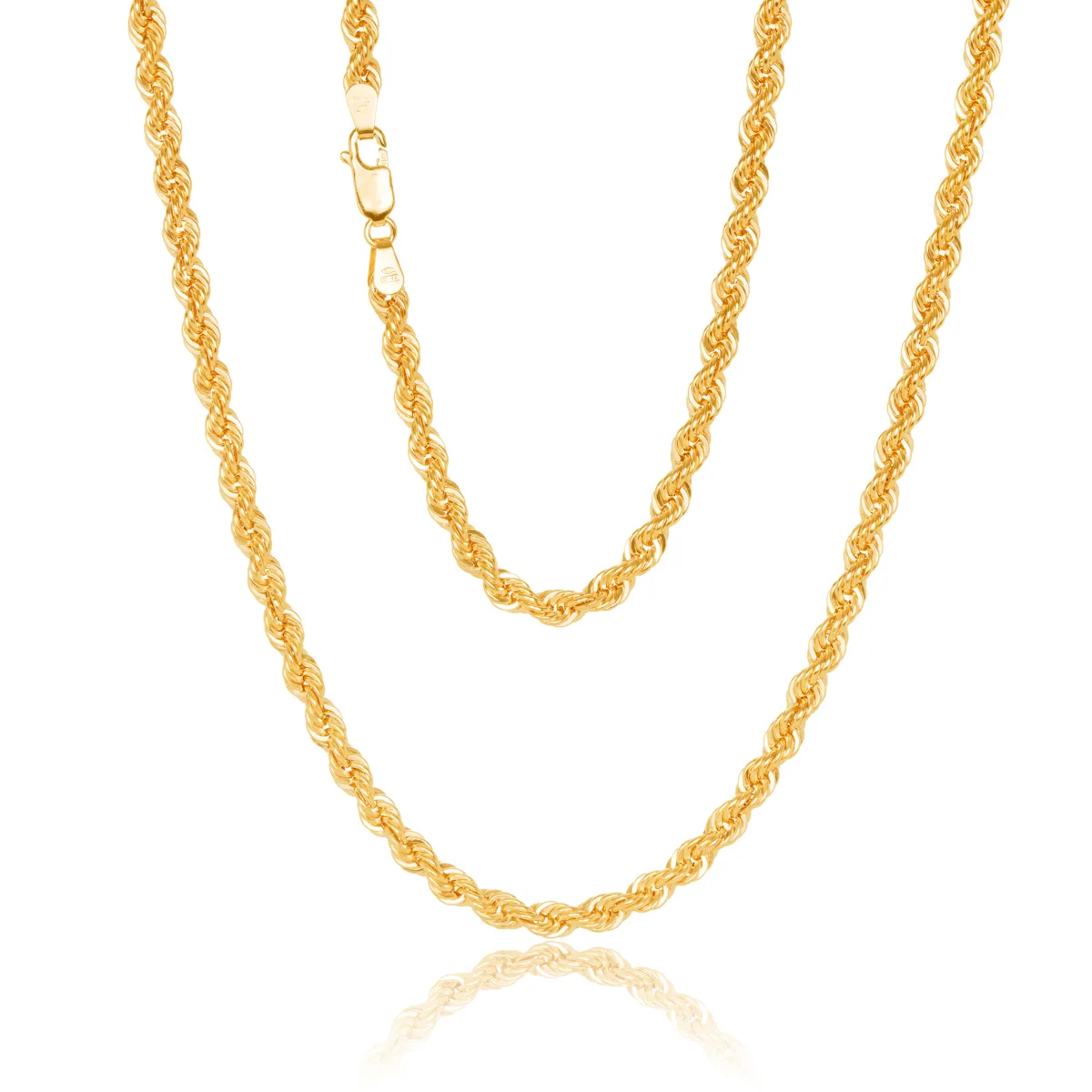 9ct Yellow Gold Classic Hollow Rope Chain 80 Gauge 4.40mm