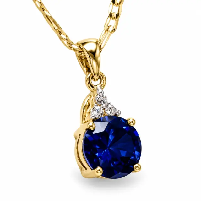9ct Yellow Gold Created Blue Sapphire with Cubic Zirconia Drop Pendant