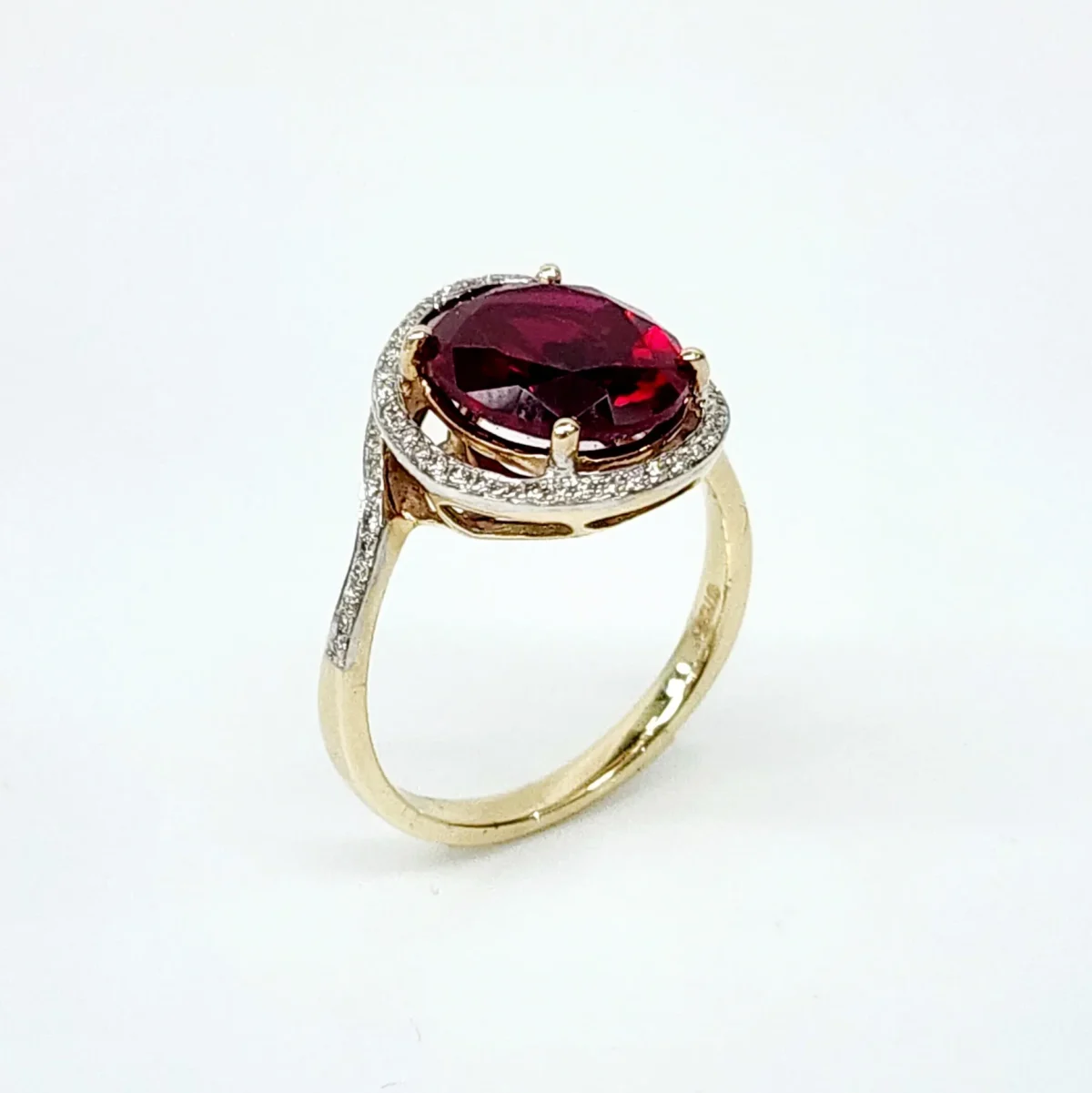 9ct Yellow Gold Created Oval Ruby with Natural Diamonds Ring