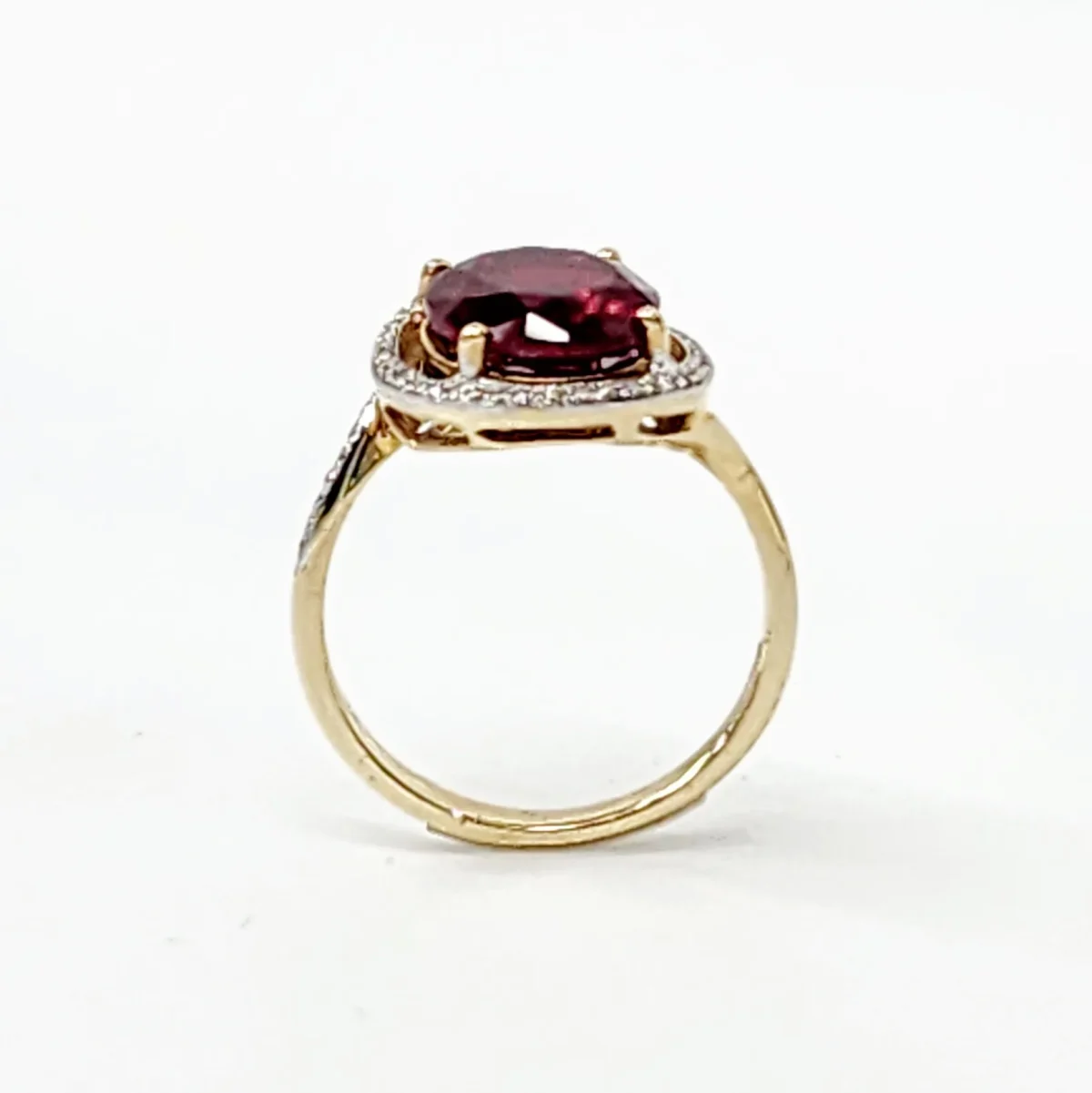 9ct Yellow Gold Created Oval Ruby with Natural Diamonds Ring