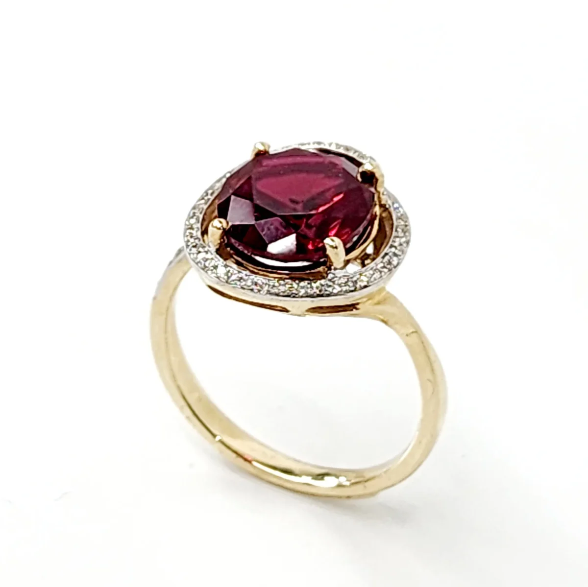 9ct Yellow Gold Created Oval Ruby with Natural Diamonds Ring