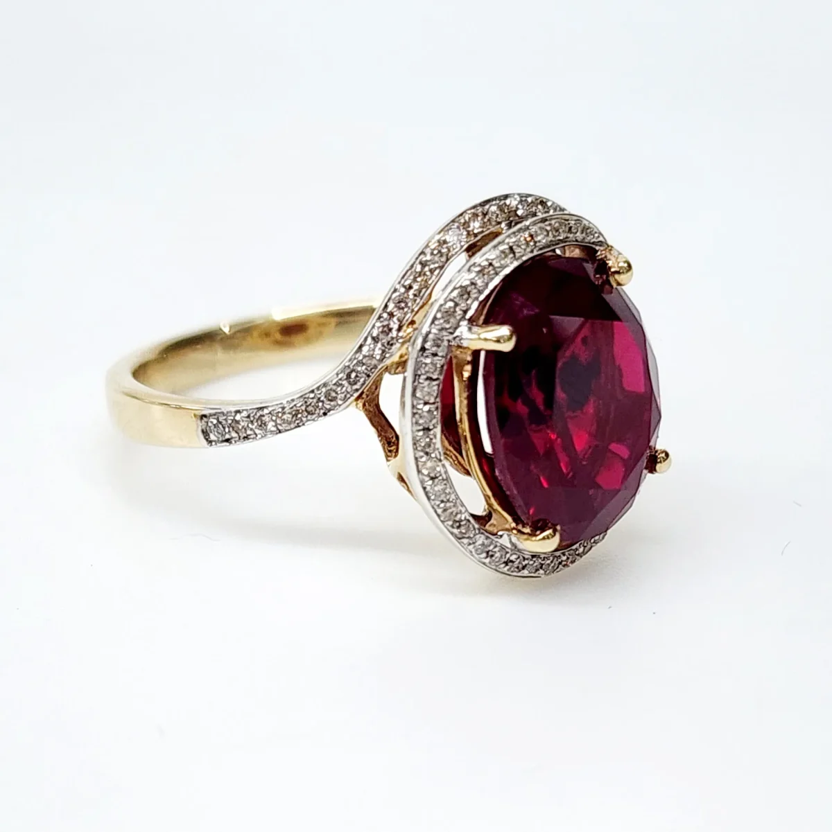 9ct Yellow Gold Created Oval Ruby with Natural Diamonds Ring