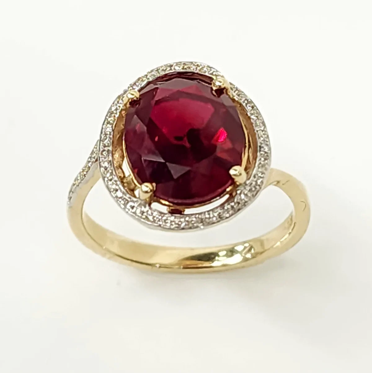 9ct Yellow Gold Created Oval Ruby with Natural Diamonds Ring