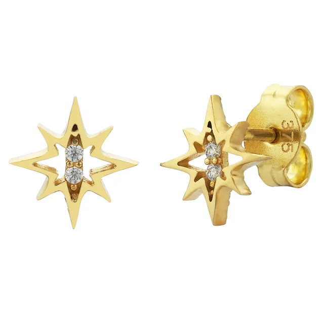 9ct Yellow Gold Cubic Zircoina Star Studs