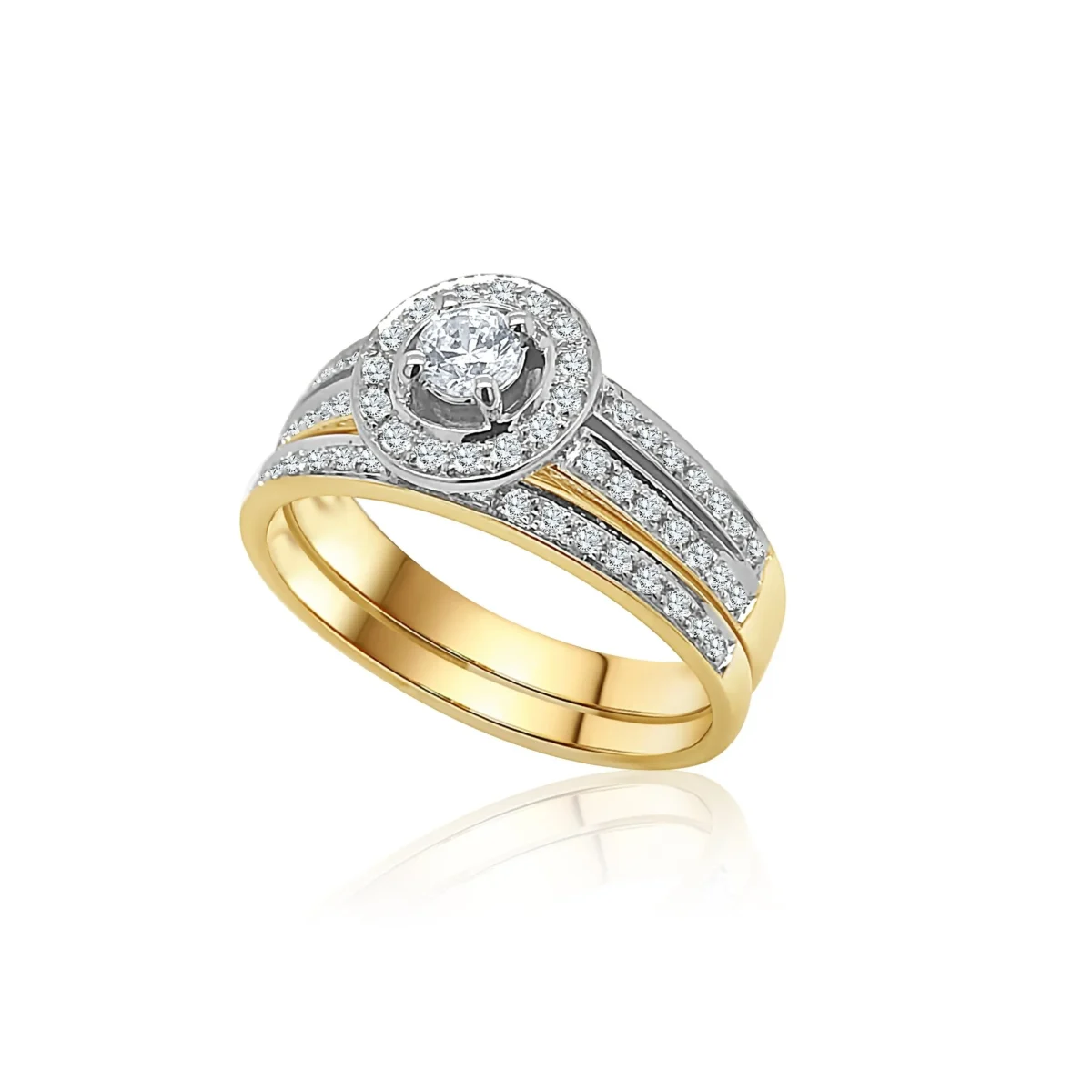 9ct Yellow Gold Cubic Zirconia 2 Piece Halo Bridal Set