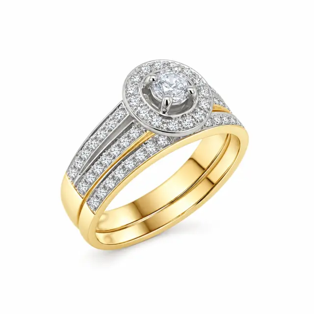 9ct Yellow Gold Cubic Zirconia 2 Piece Halo Bridal Set
