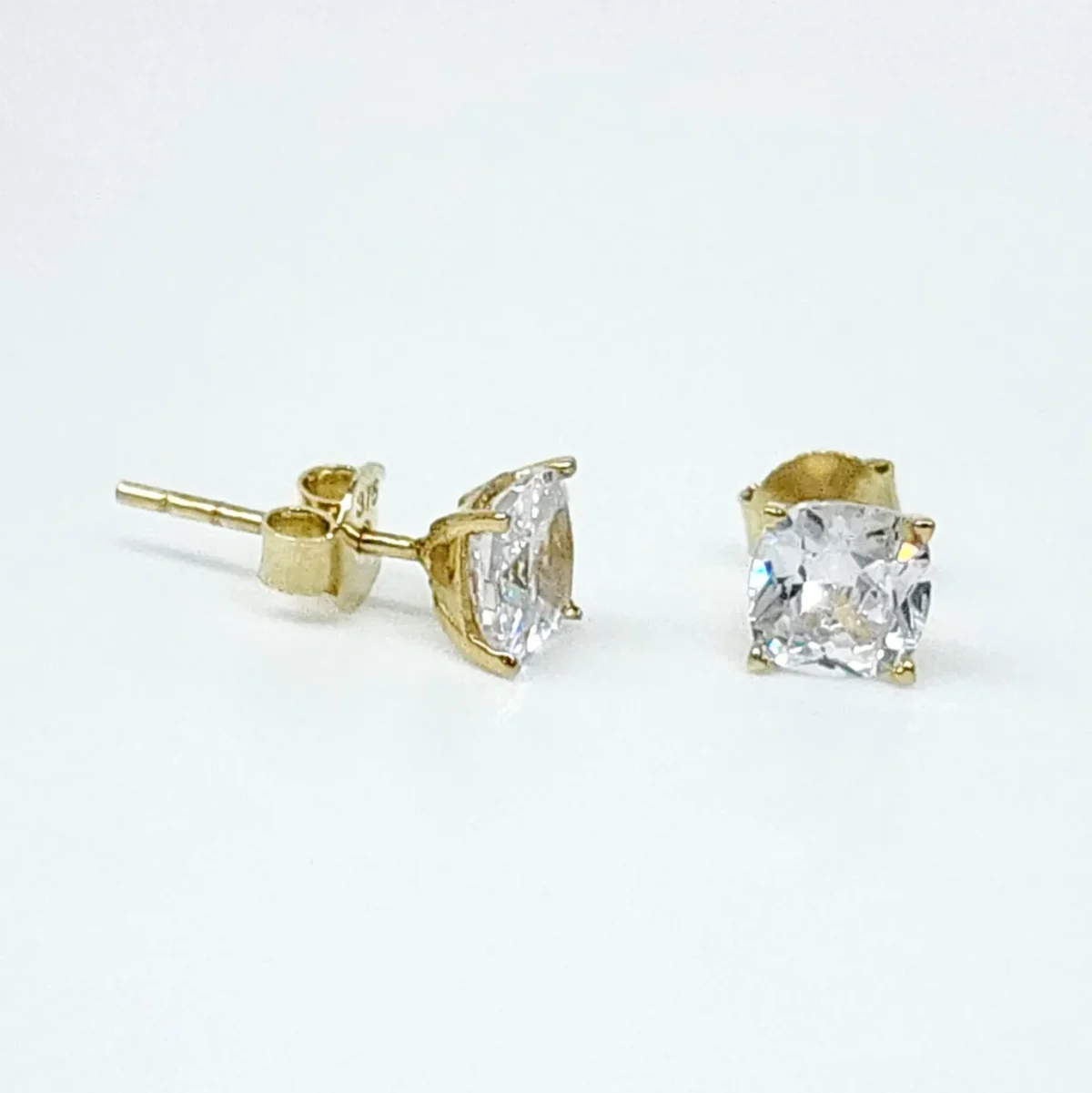 9ct Yellow Gold Cubic Zirconia 6mm Cushion Cut Stud Earrings