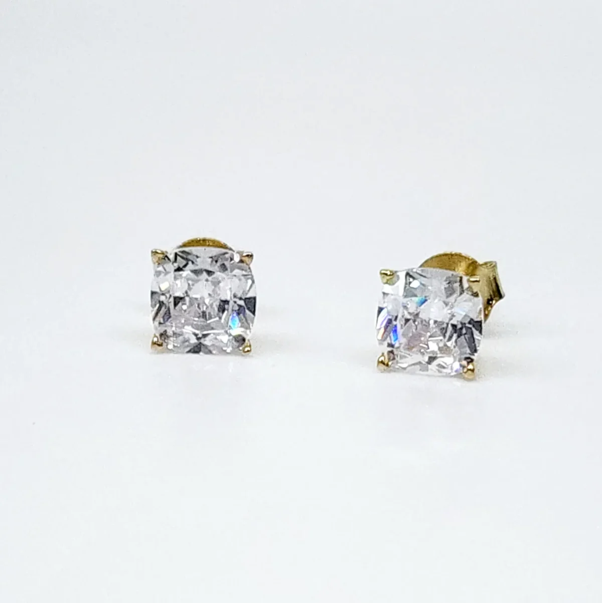 9ct Yellow Gold Cubic Zirconia 6mm Cushion Cut Stud Earrings