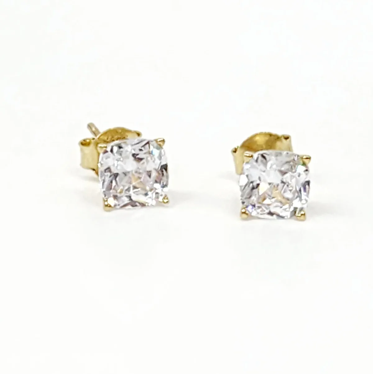 9ct Yellow Gold Cubic Zirconia 6mm Cushion Cut Stud Earrings
