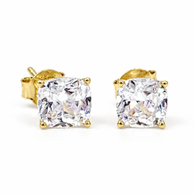 9ct Yellow Gold Cubic Zirconia 6mm Cushion Cut Stud Earrings
