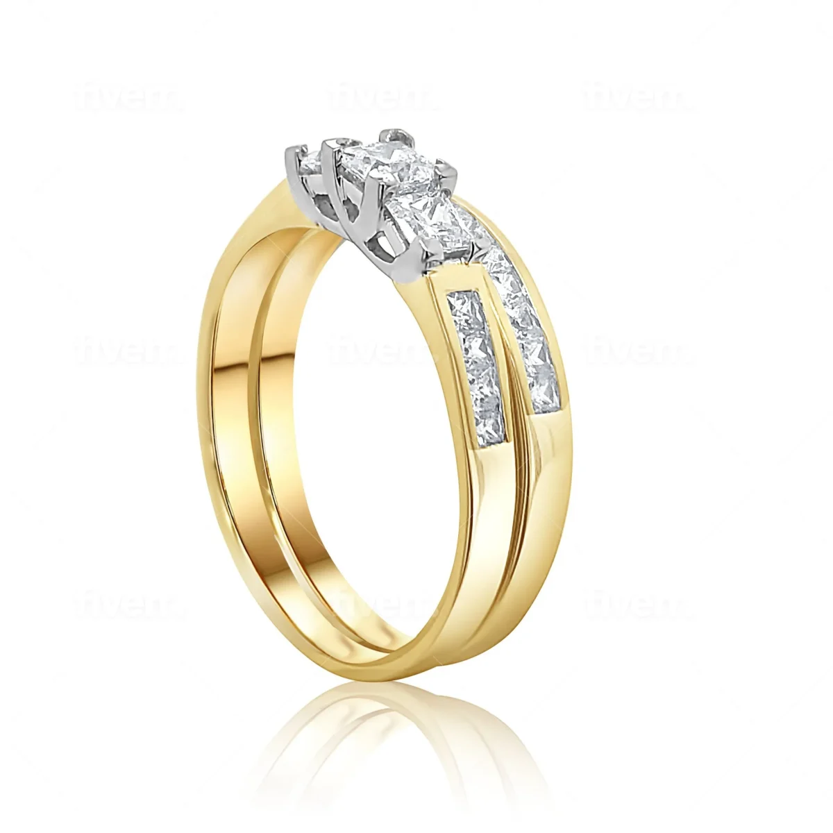 9ct Yellow Gold Cubic Zirconia Princess Cut Bridal Ring Set