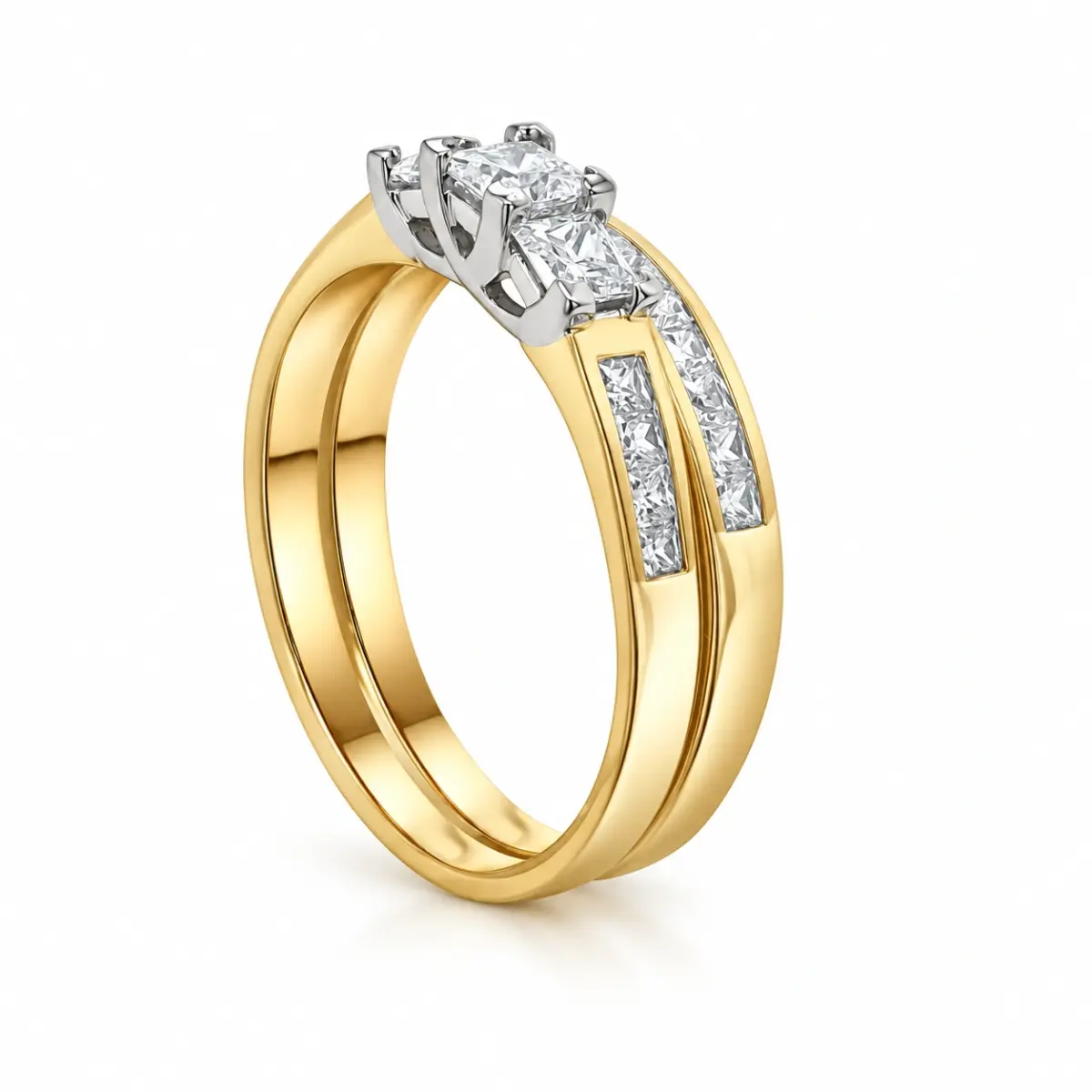 9ct Yellow Gold Cubic Zirconia Princess Cut Bridal Ring Set