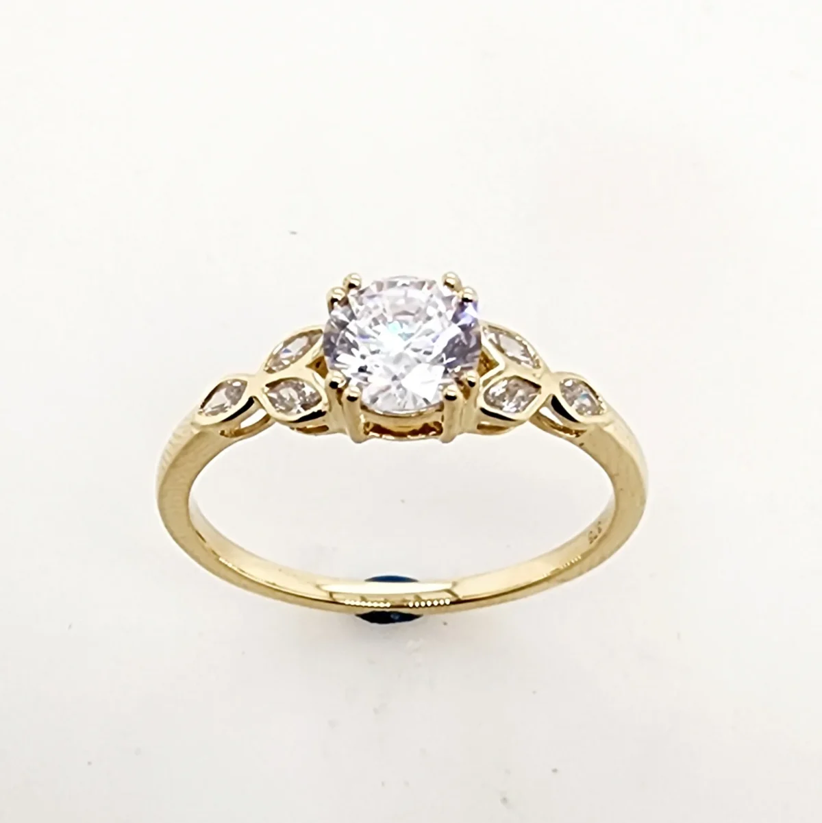 9ct Yellow Gold Cubic Zirconiac Engagement Ring Vintage Petal Vine Leaf Band