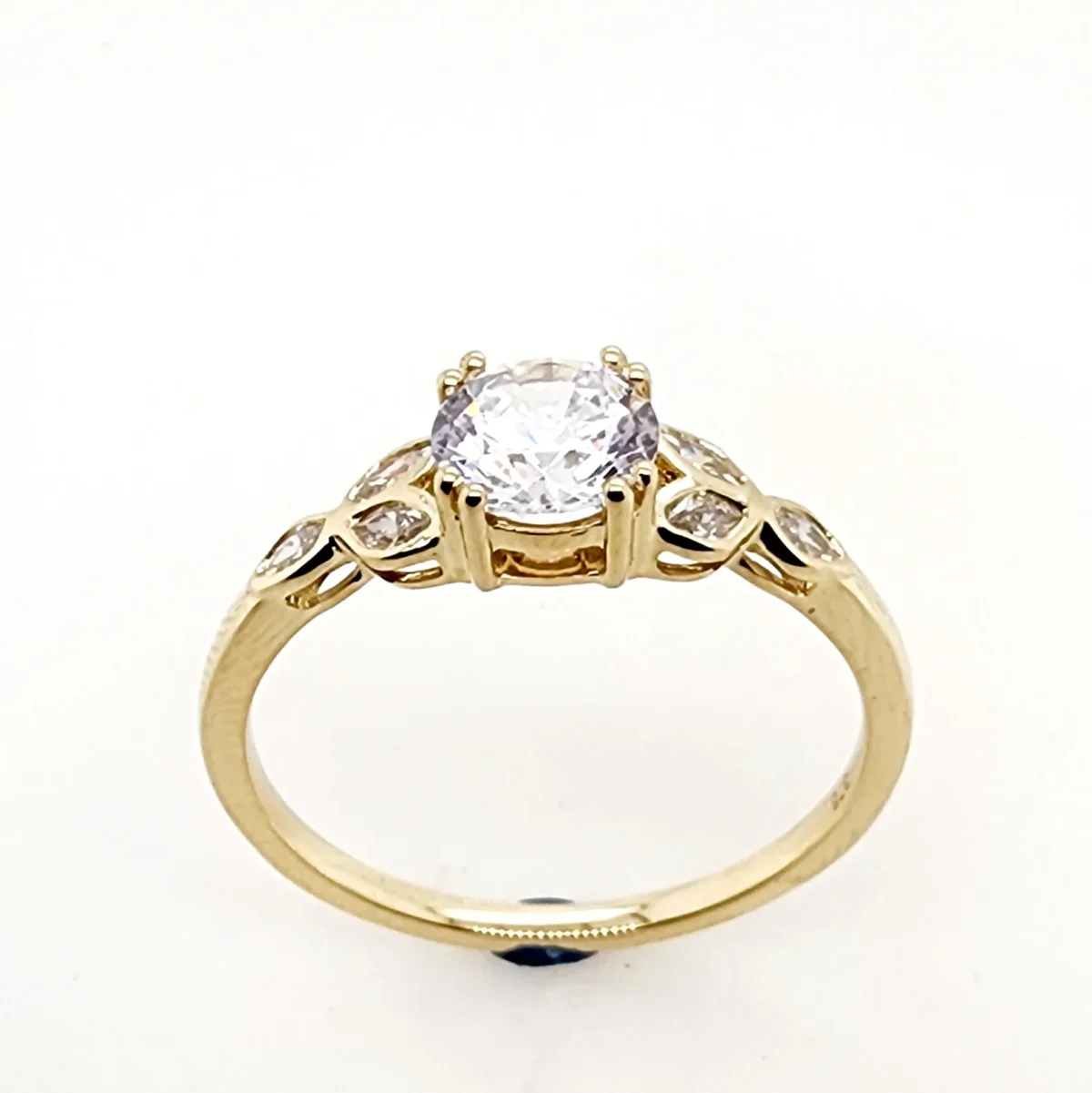 9ct Yellow Gold Cubic Zirconiac Engagement Ring Vintage Petal Vine Leaf Band