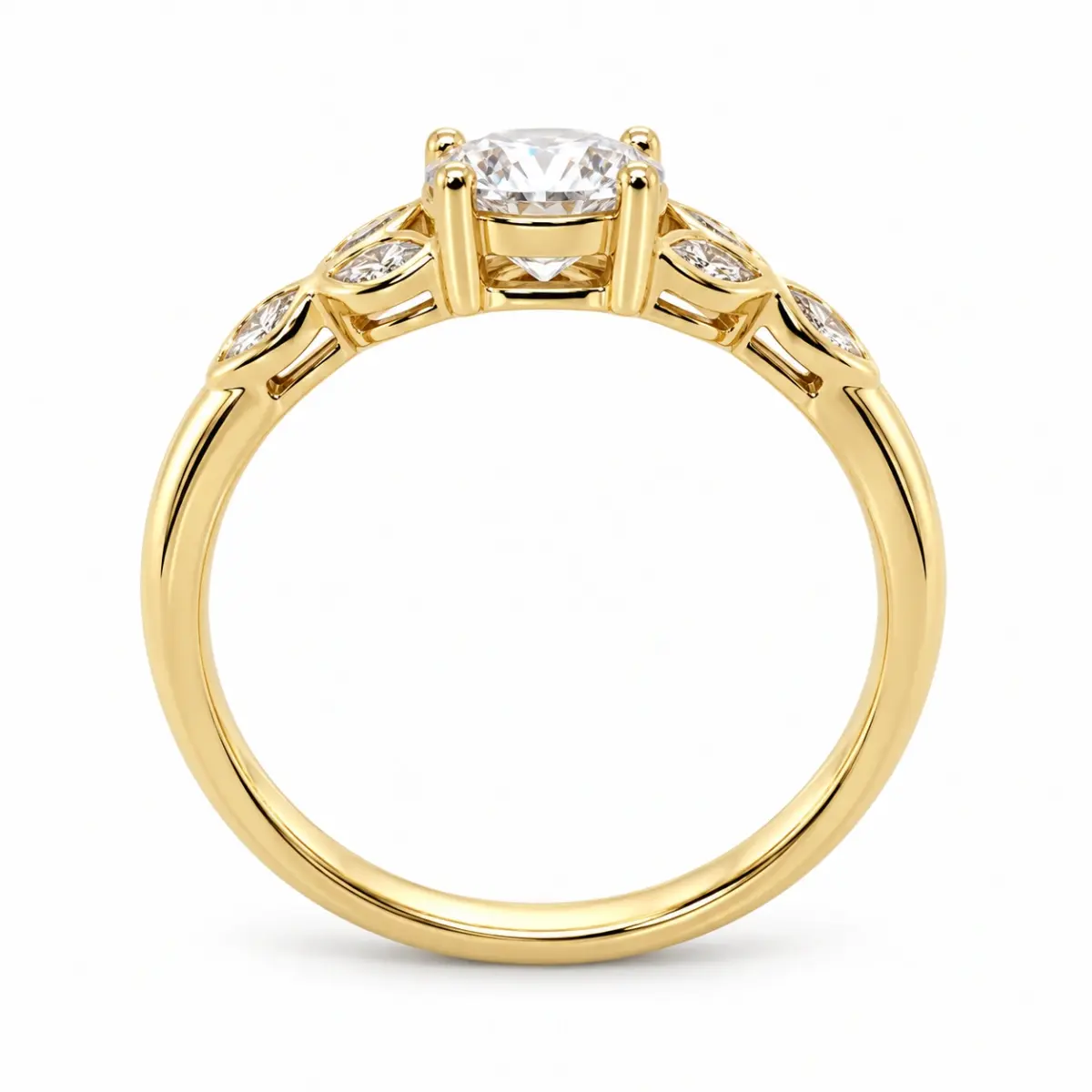 9ct Yellow Gold Cubic Zirconiac Engagement Ring Vintage Petal Vine Leaf Band