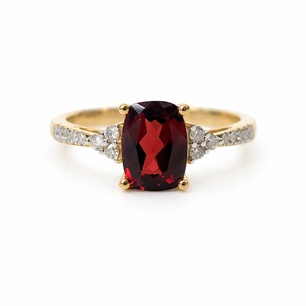 9ct Yellow Gold Cushion Cut Garnet & Diamond Cluster Ring - 9CTD6939