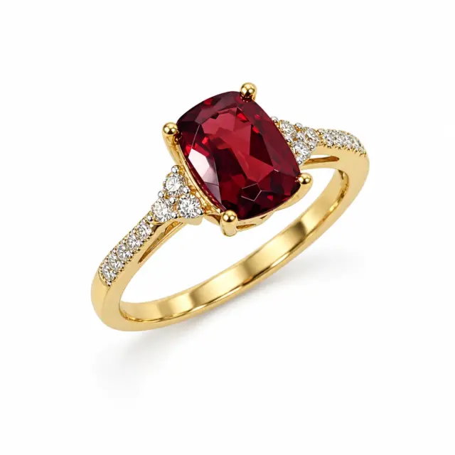 9ct Yellow Gold Cushion Cut Garnet & Diamond Cluster Ring - 9CTD6939