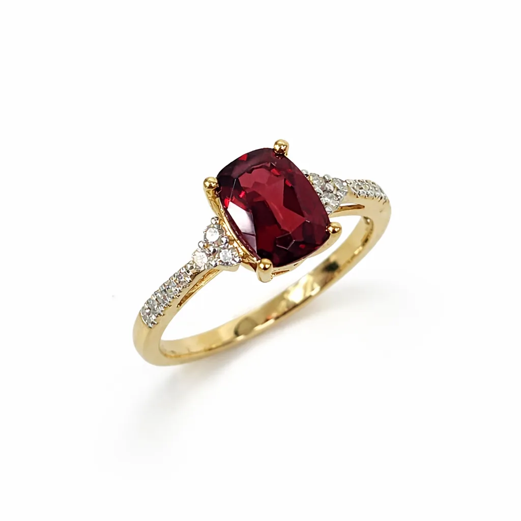 9ct Yellow Gold Cushion Cut Garnet & Diamond Cluster Ring - 9CTD6939