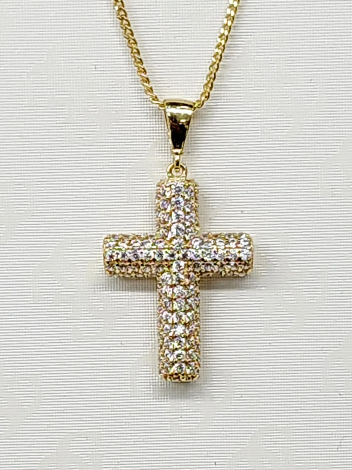 9ct Yellow Gold Cylinder Cross Pendant with CZ Front 14.70mm x 27.30mm