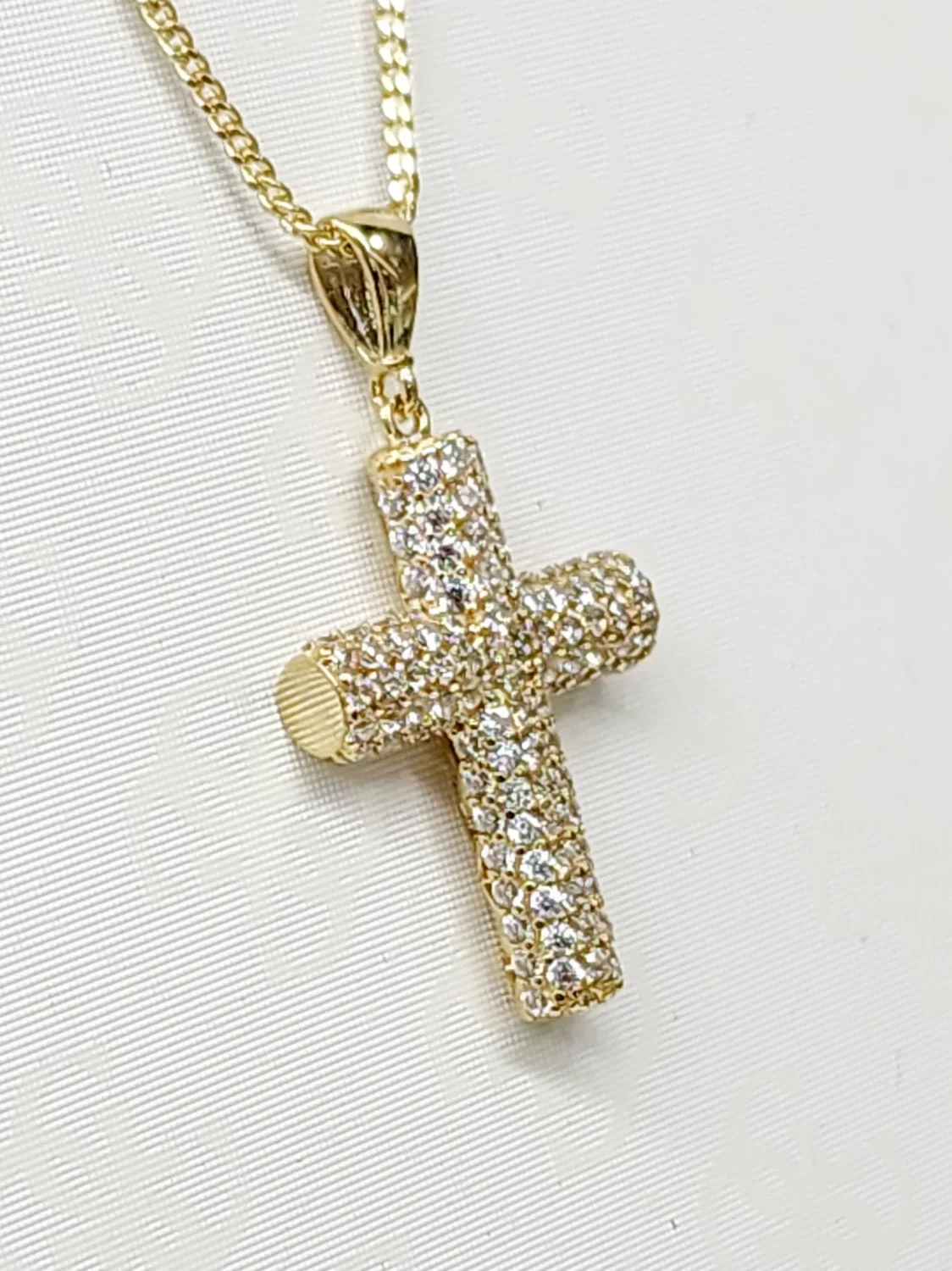 9ct Yellow Gold Cylinder Cross Pendant with CZ Front 14.70mm x 27.30mm