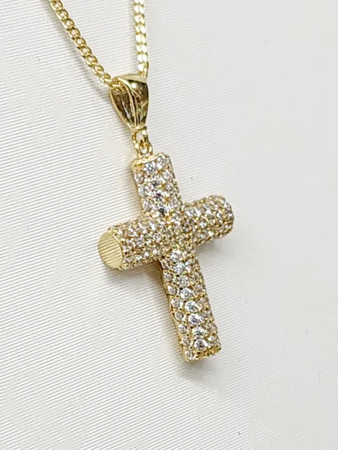 9ct Yellow Gold Cylinder Cross Pendant with CZ Front 14.70mm x 27.30mm