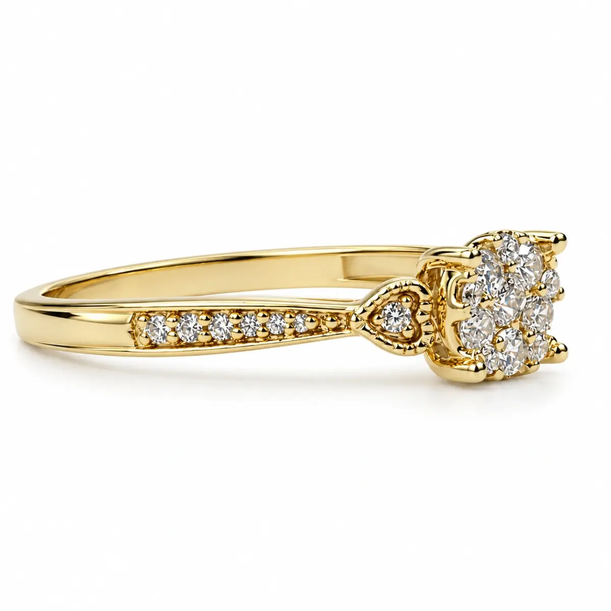 9ct Yellow Gold CZ Cluster Ring with Diamond-Cut Inspired Halo Design - 9CTAUCRG1110