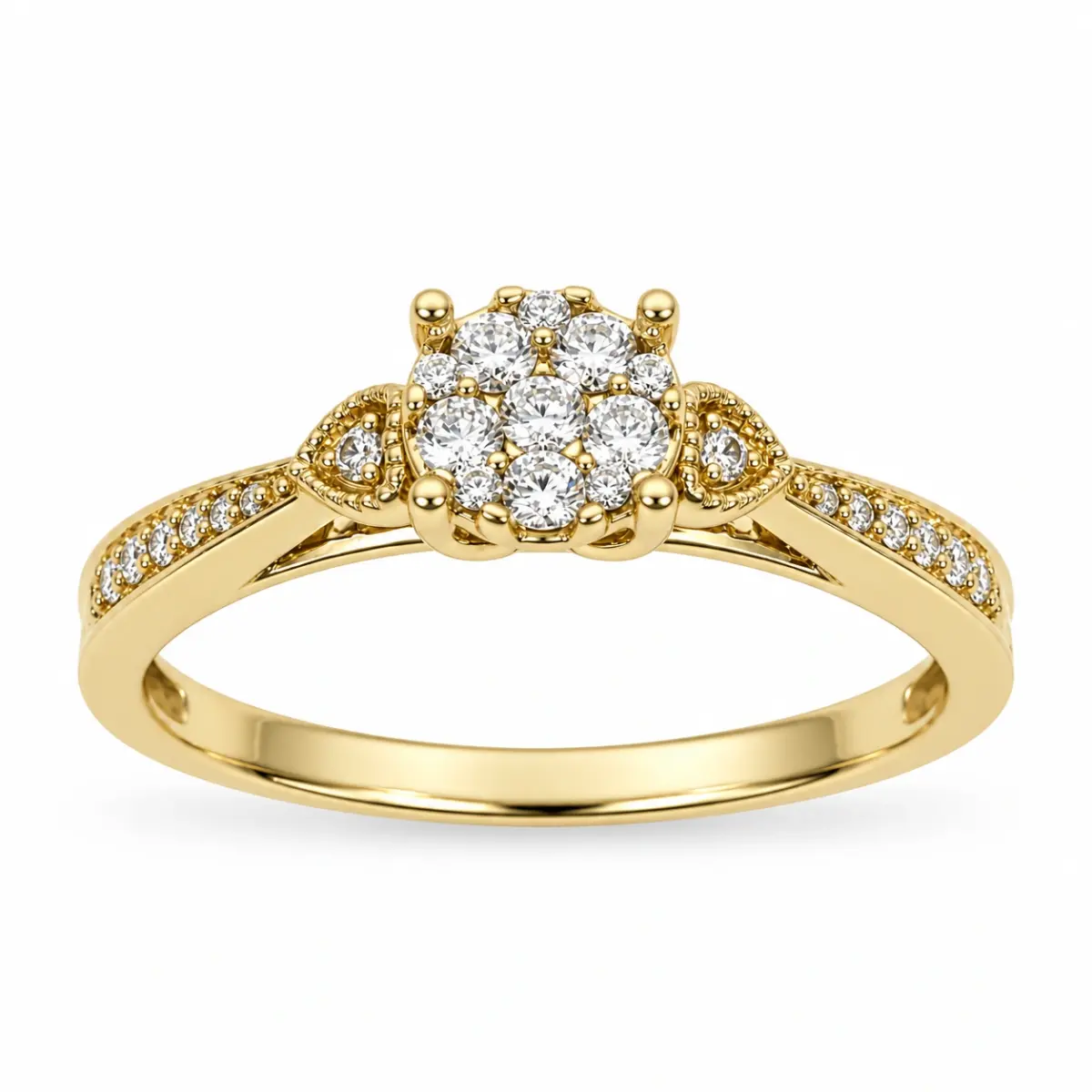 9ct Yellow Gold CZ Cluster Ring with Diamond-Cut Inspired Halo Design - 9CTAUCRG1110