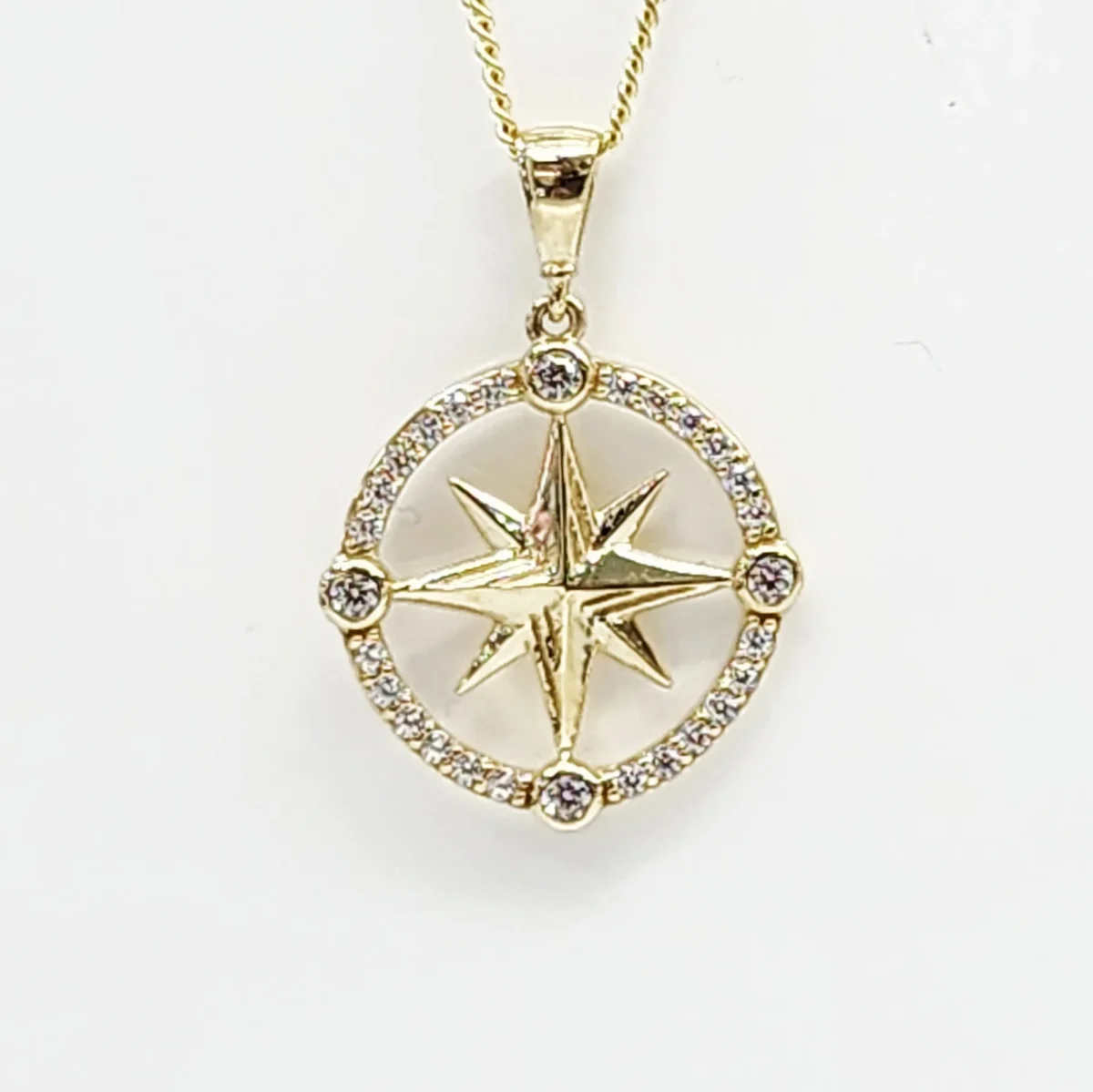9ct Yellow Gold CZ Compass Star Pendant 18mm Round with Complimentary Display Chain - 5P0286