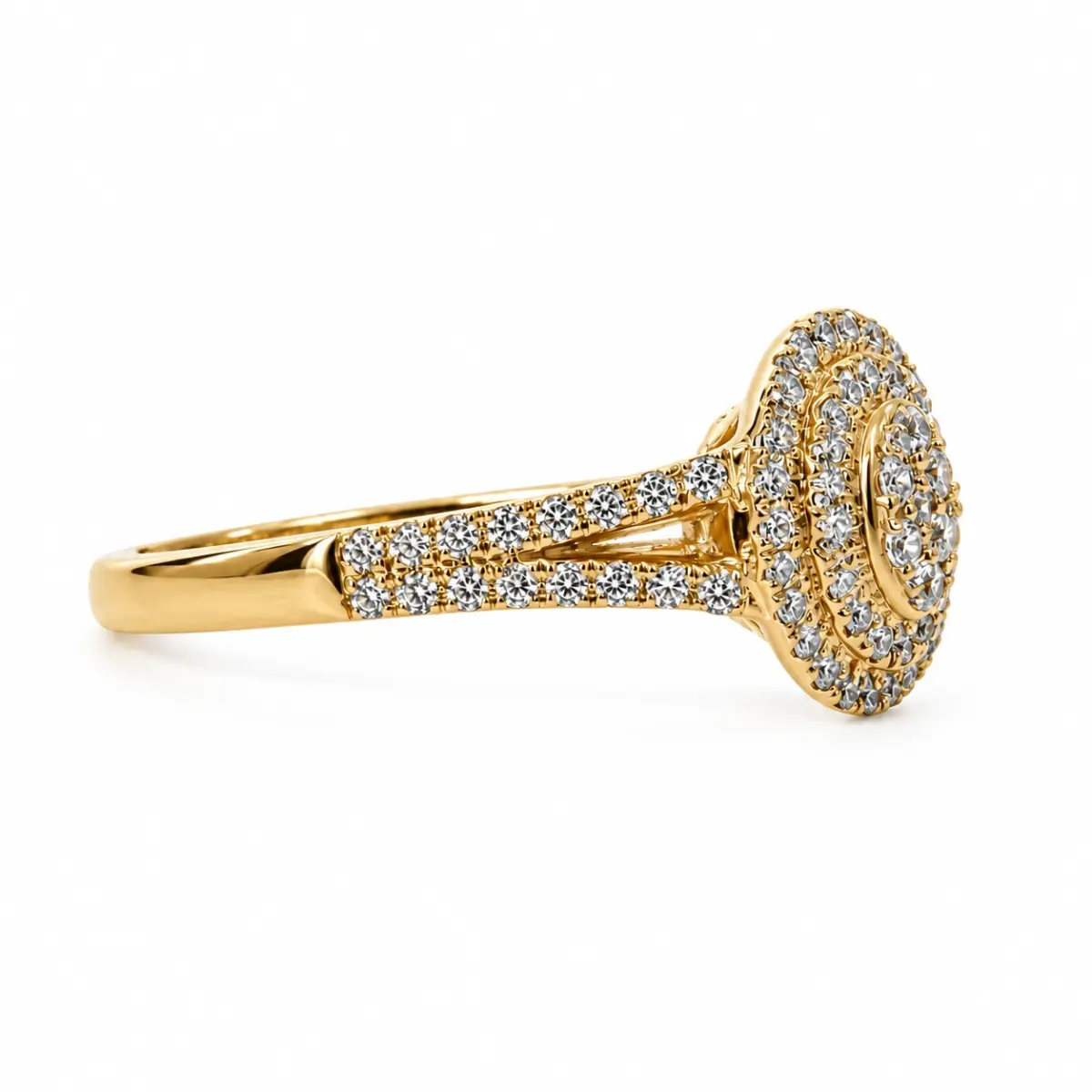 9ct Yellow Gold CZ Double Halo Oval Cluster Ring with Split Shank - 9CTAUCR813