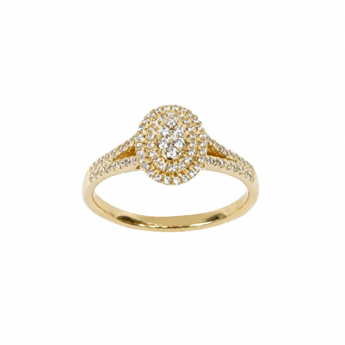9ct Yellow Gold CZ Double Halo Oval Cluster Ring with Split Shank - 9CTAUCR813