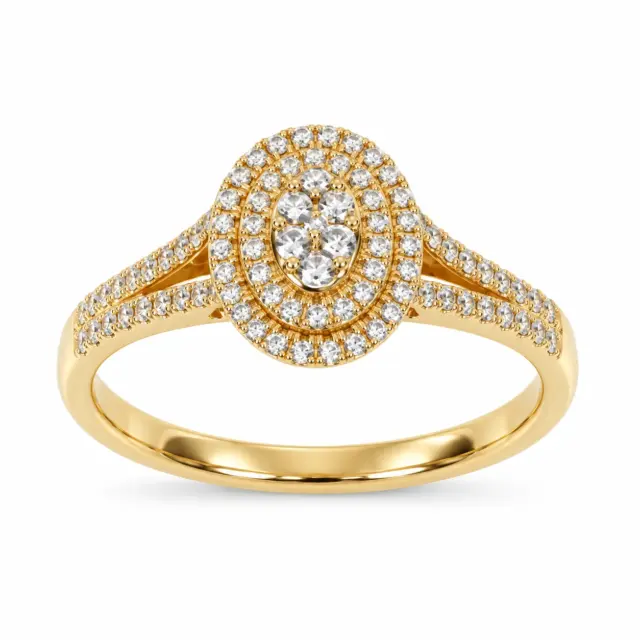 9ct Yellow Gold CZ Double Halo Oval Cluster Ring with Split Shank - 9CTAUCR813