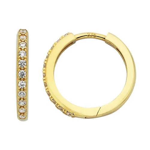 9ct Yellow Gold CZ Huggie Earrings, 2mm x 12mm, with Sparkling Cubic Zirconia Stones & Polished Finish - 5ER0470