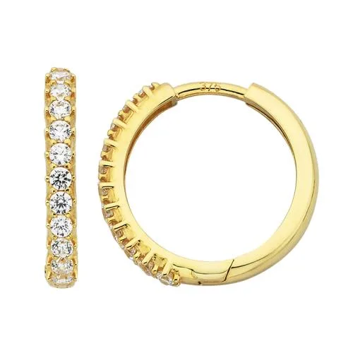 9ct Yellow Gold CZ Huggie Earrings, 2mm x 12mm, with Sparkling Cubic Zirconia Stones & Polished Finish - 5ER0473