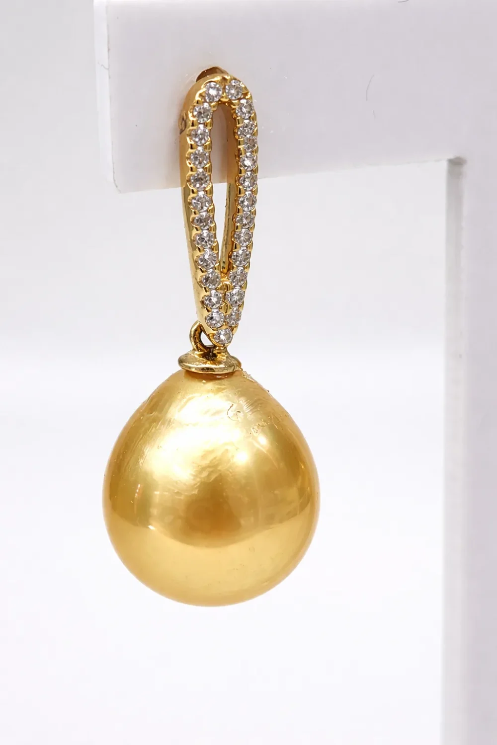 9ct Yellow Gold CZ Set Drop Stud Earrings with 11.0–11.5mm South Sea Golden Pearls - 9CTPVZGP