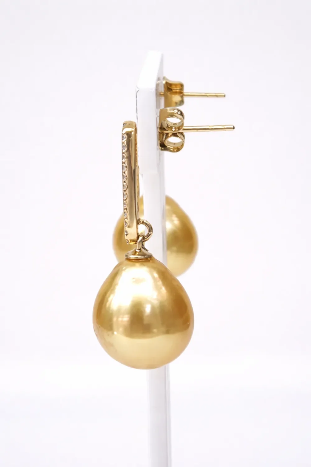 9ct Yellow Gold CZ Set Drop Stud Earrings with 11.0–11.5mm South Sea Golden Pearls - 9CTPVZGP