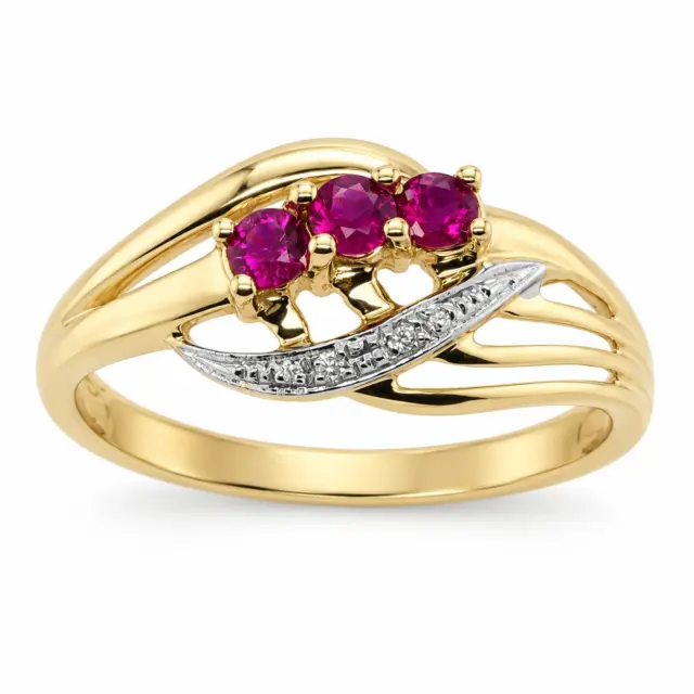 9ct Yellow Gold Diamond & Ruby Crossover Ring