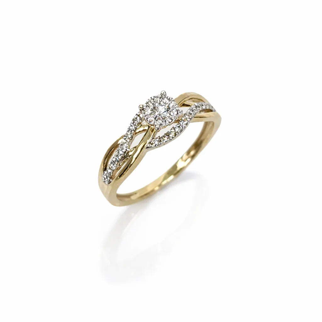 9ct Yellow Gold Diamond Cluster Ring – 0.26ct TDW Natural Diamonds, Twisted Micro-Set Band - AURG805