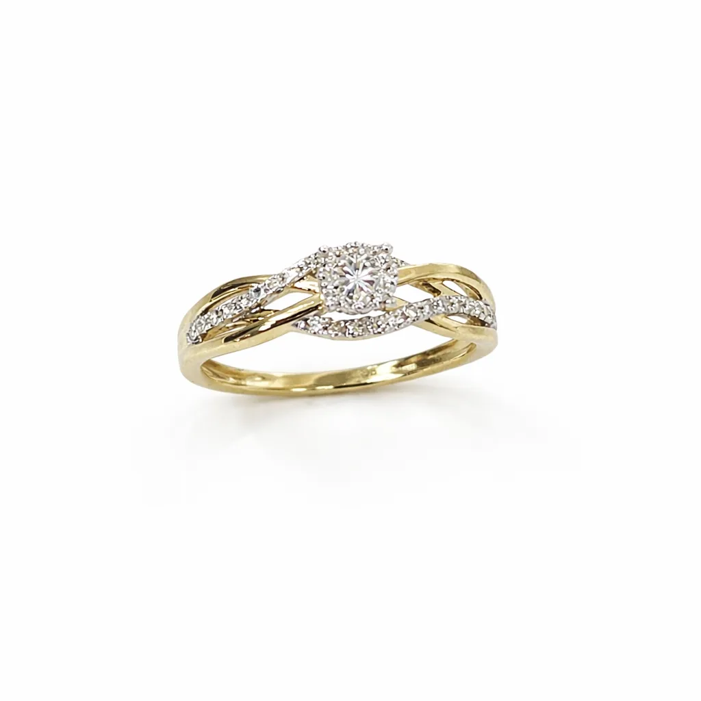 9ct Yellow Gold Diamond Cluster Ring – 0.26ct TDW Natural Diamonds, Twisted Micro-Set Band - AURG805