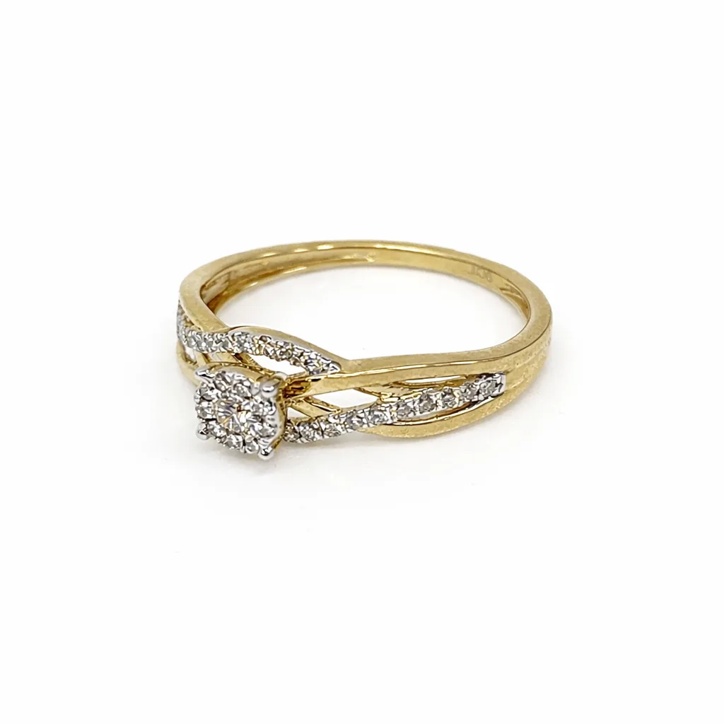 9ct Yellow Gold Diamond Cluster Ring – 0.26ct TDW Natural Diamonds, Twisted Micro-Set Band - AURG805