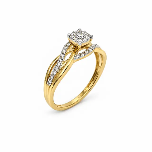 9ct Yellow Gold Diamond Cluster Ring – 0.26ct TDW Natural Diamonds, Twisted Micro-Set Band - AURG805
