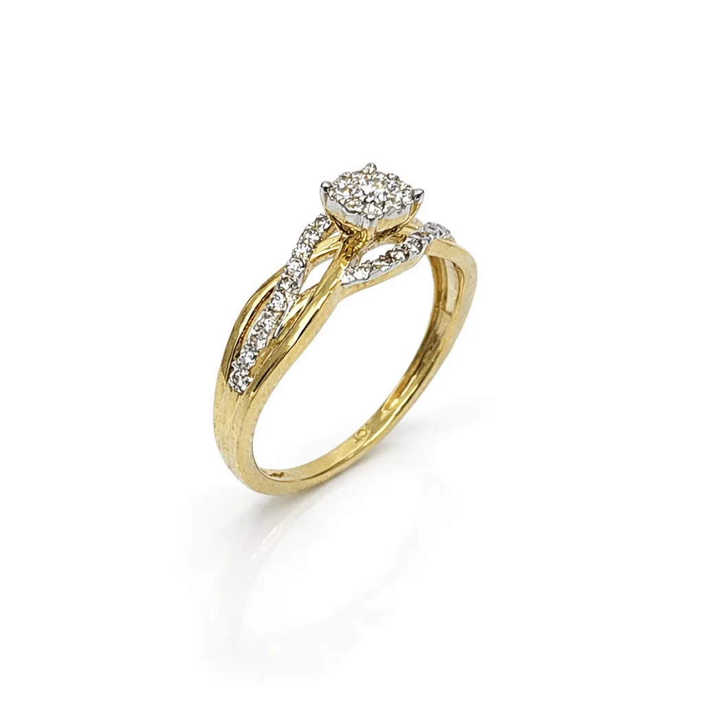 9ct Yellow Gold Diamond Cluster Ring – 0.26ct TDW Natural Diamonds, Twisted Micro-Set Band - AURG805