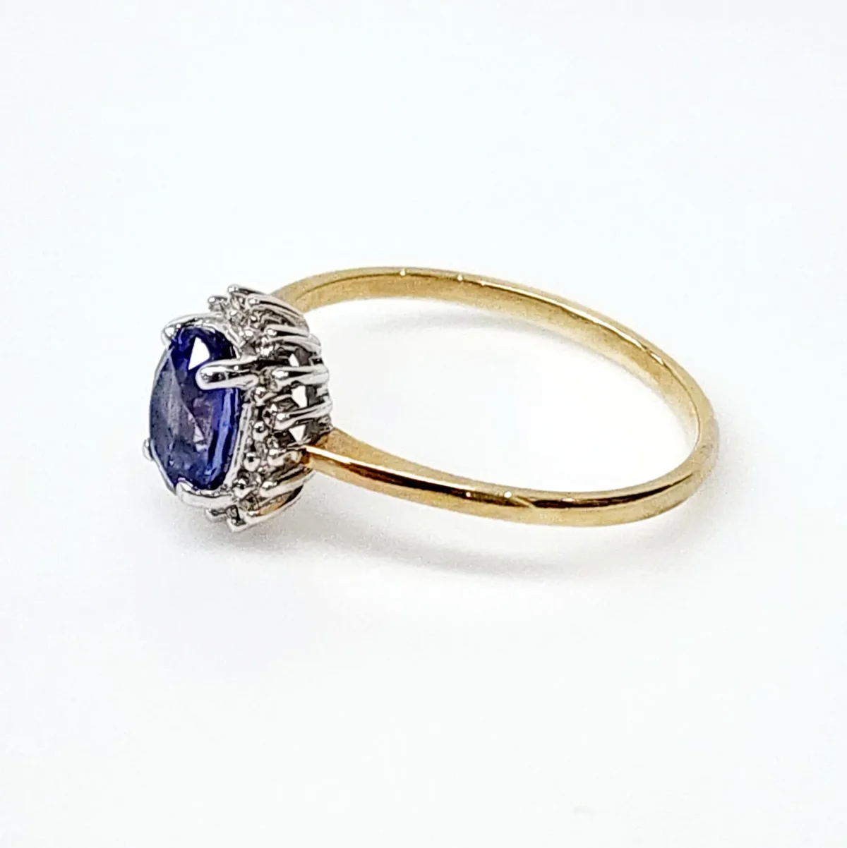 9ct Yellow Gold Diamond Cluster with Ceylon Sapphire Ring