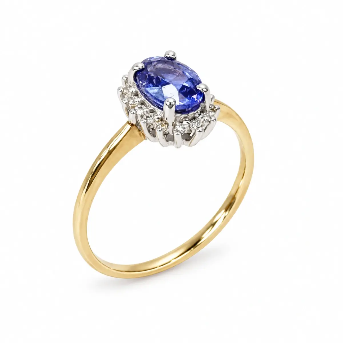 9ct Yellow Gold Diamond Cluster with Ceylon Sapphire Ring