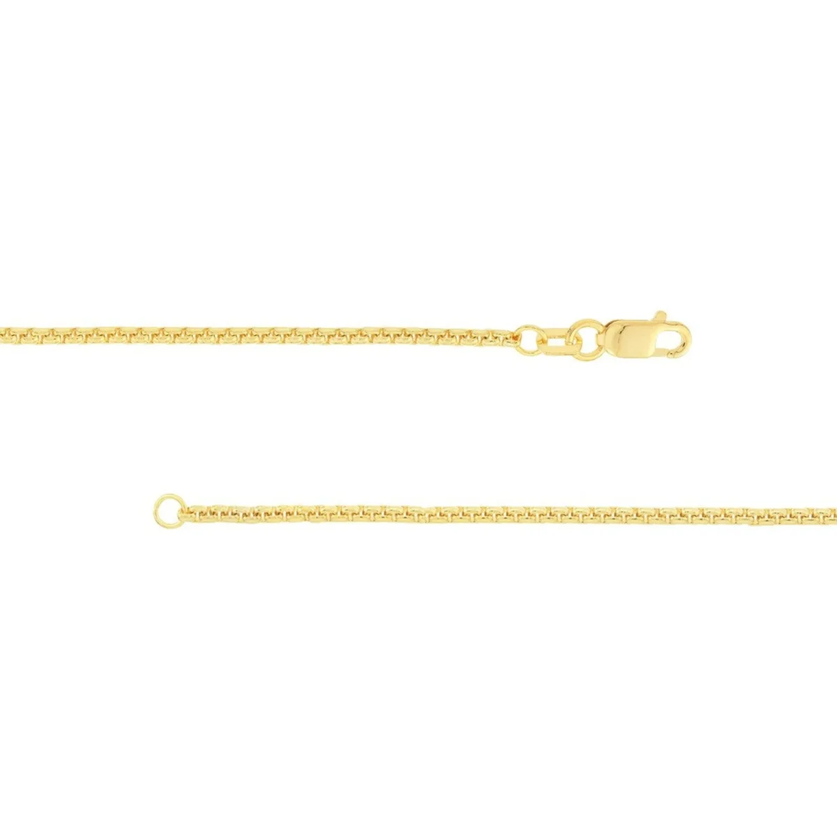 9ct Yellow Gold Diamond Cut 1.50mm Solid Round Box Chain with Lobster Catch - 51cm