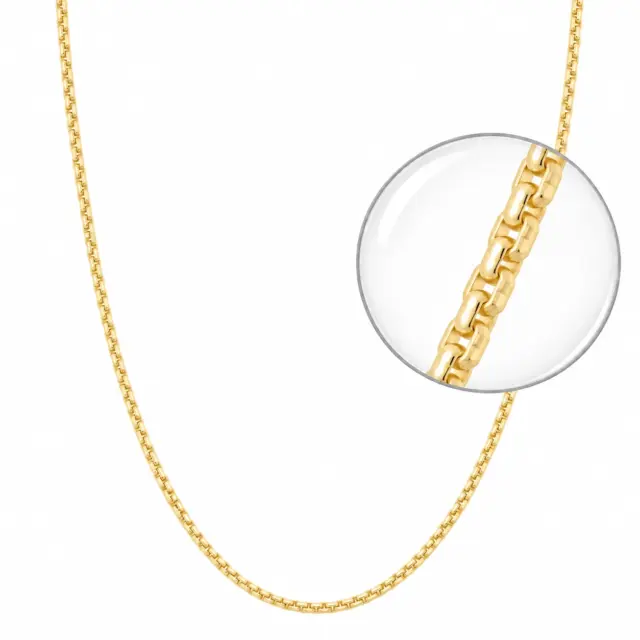 9ct Yellow Gold Diamond Cut 1.50mm Solid Round Box Chain with Lobster Catch - 46cm