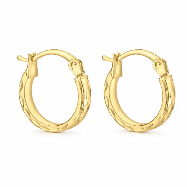 9ct Yellow Gold Diamond Cut 13mm Hoop Earrings - 1.51.1559