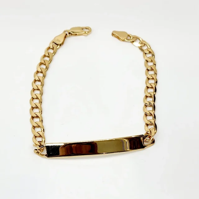 9ct Yellow Gold Diamond Cut 250 Gauge Curb Link ID Bracelet 6.5mm Wide