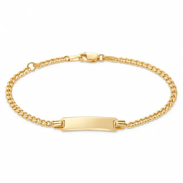 9ct Yellow Gold Diamond Cut Concave Curb Link Kids ID Bracelet 16cm Long