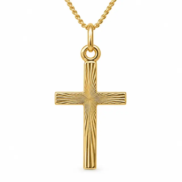 9ct Yellow Gold Diamond Cut Cross Pendant – Italian Made | 15mm x 26mm - 9CTDCCROSS
